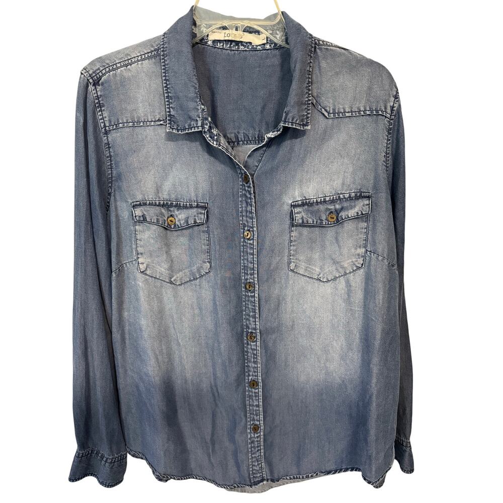 Love 8 Soft Viscous blue ombre, denim design, long sleeve button down tunic